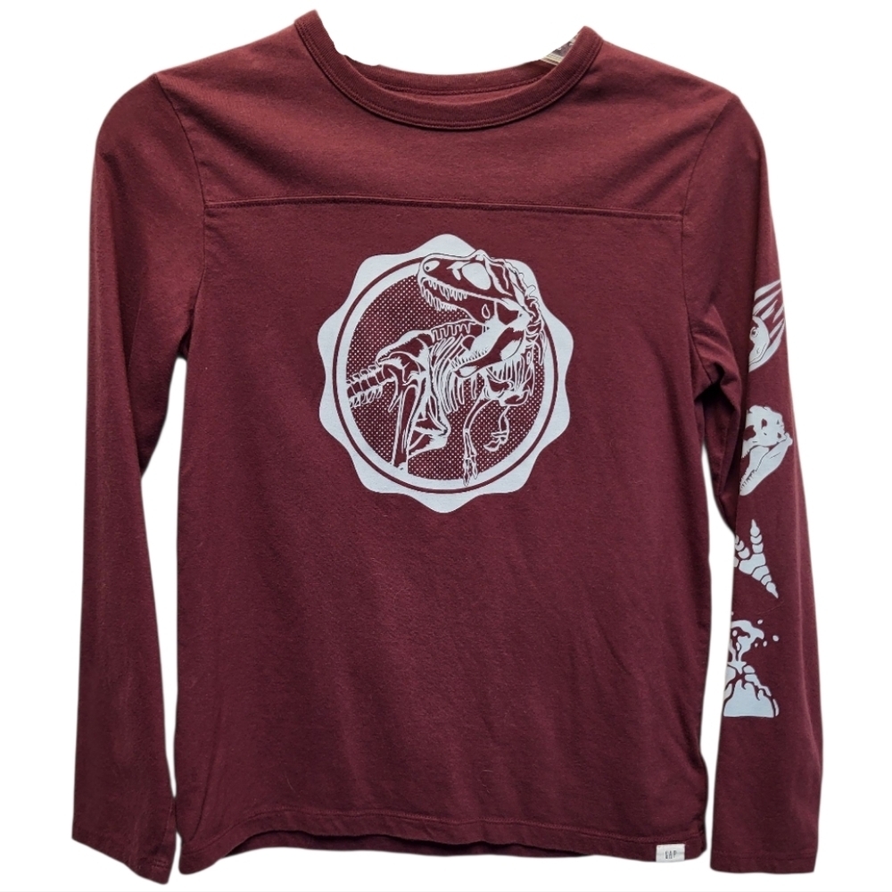 GAP Kids Red Long Sleeve Tee with Dinosaur Graphic Design - Size L (10-11)